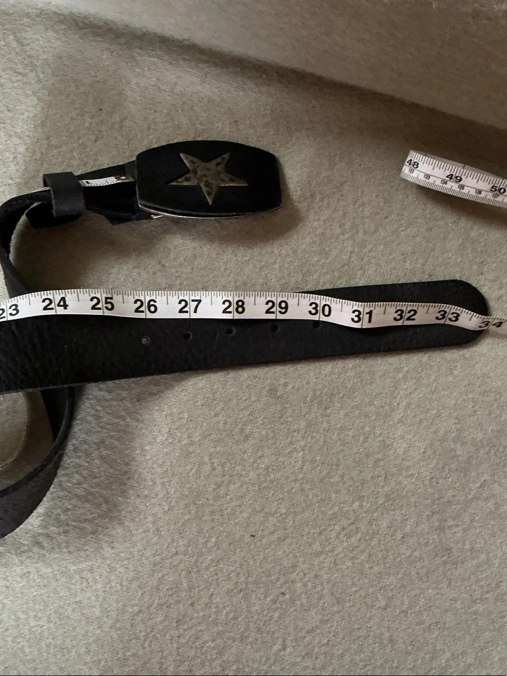 Women's Black Leather Belt with Star Buckle Accent